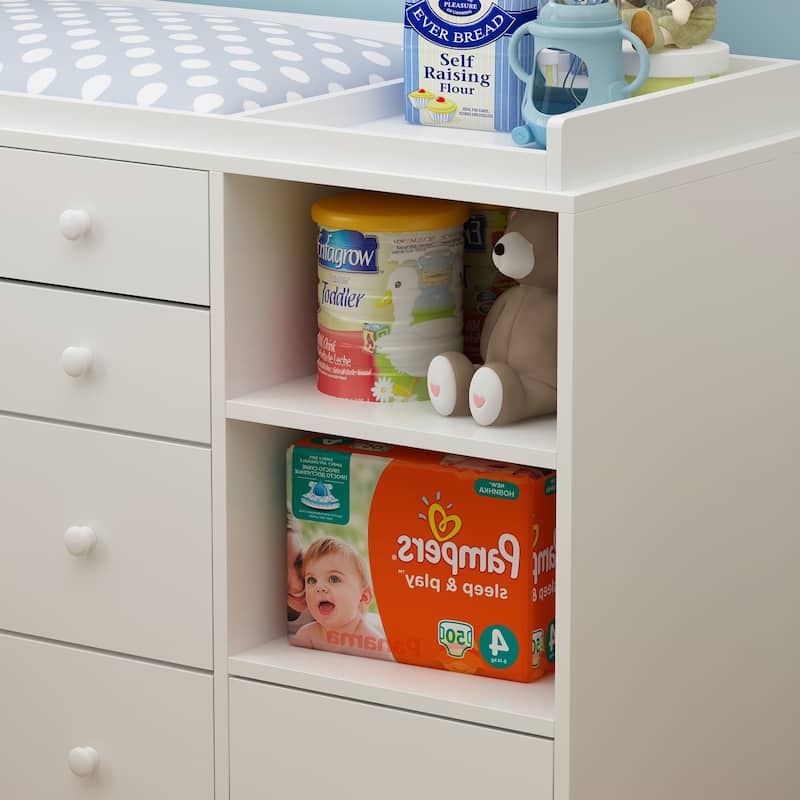 Timechee 47" Heavy Changing Table Drawers Dresser Chest White Cabinet