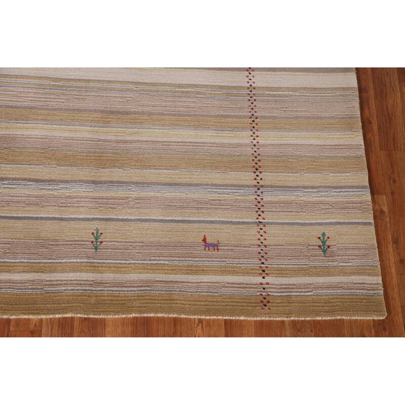 Hand Knotted Oriental 100% Wool Carpet Tribal Animal Pictorial Multi-Colored Gabbeh Area Rug - 7' 8'' X 5' 4''