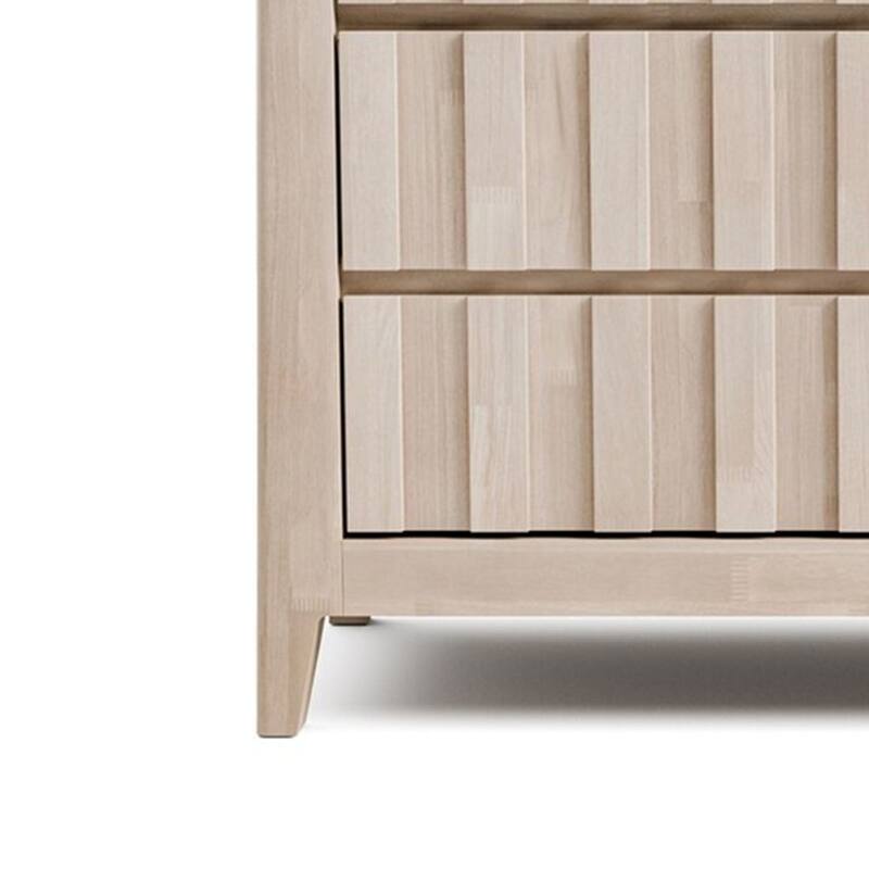 Vasu Wide Dresser, 6 Storage Drawers, White Wash Solid Rubberwood