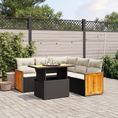 vidaXL Patio Sofa Set with Cushions Outdoor Furniture 6 Piece Poly Rattan - 21.7 x 39.4 x 28.7 in