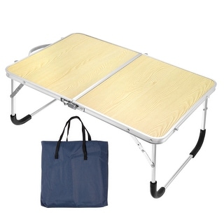 Foldable Laptop Table, Picnic Bed Tray Table with Tote Bag, Wood Color ...
