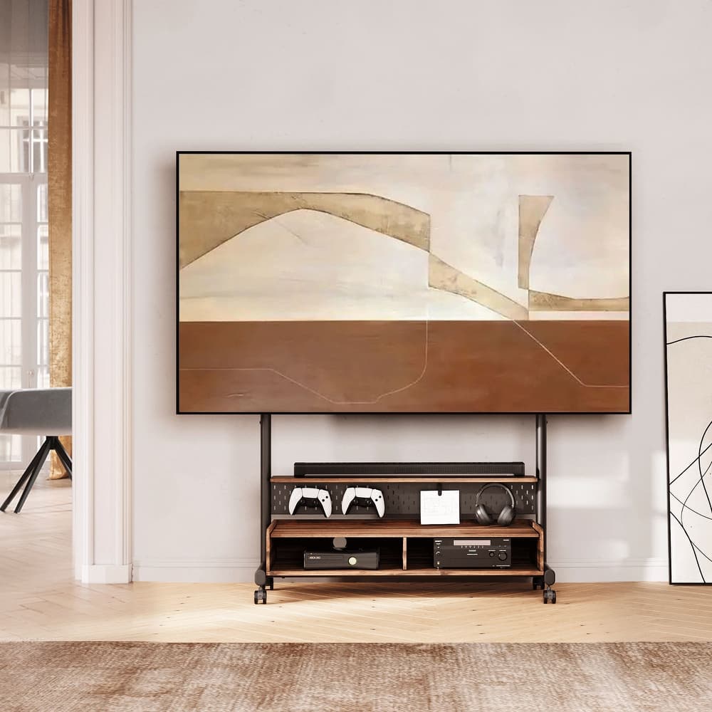 FITUEYES Rolling Floor TV Stand Mount for 70-100 Inch TVs ,with Two Wooden Large Storage