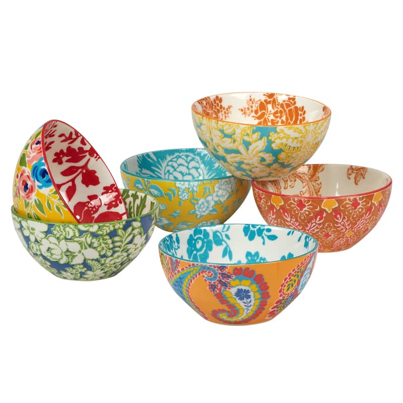 Certified International Damask Floral Assorted Designs All Purpose Bowls, Set of 6
