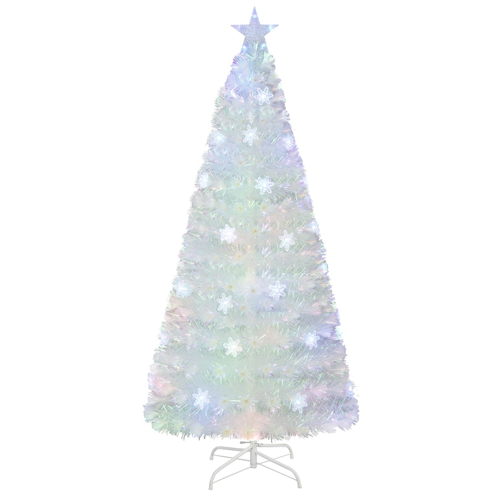 6 Feet Pre-Lit White Artificial Christmas Tree with Iridescent Leaves