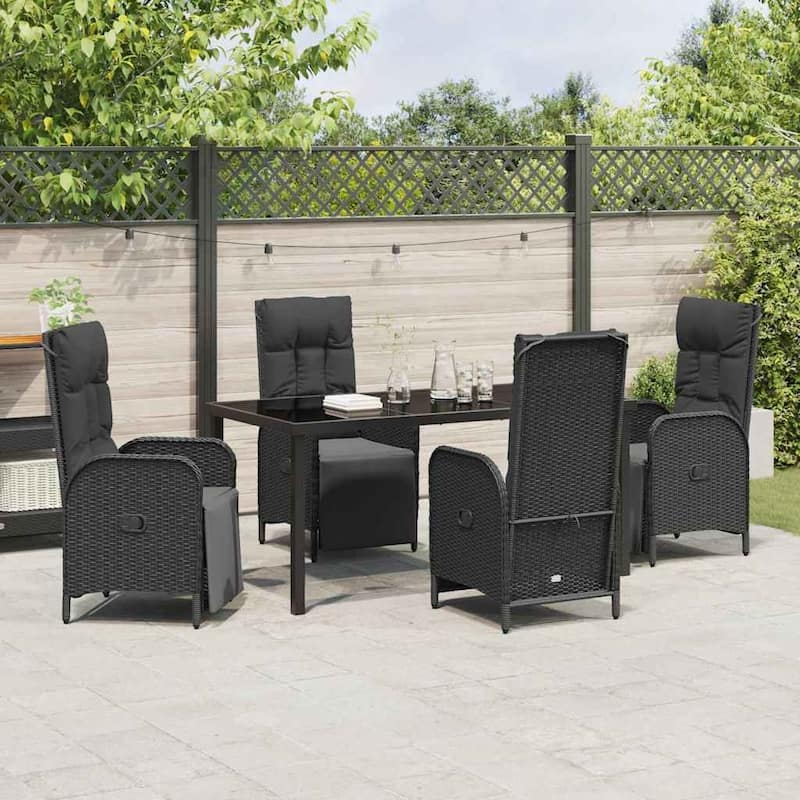 vidaXL Garden Dining Set with Cushion Black Poly Rattan