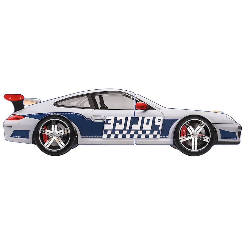 Kids Police Car Floor Bed with LED Light - Twin Size Role Play Bed for Boys & Girls