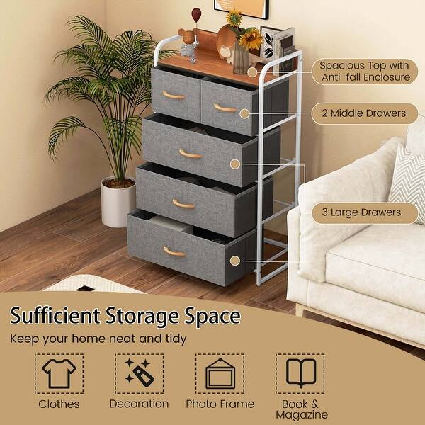5-Drawer Fabric Dresser 39" Tall Storage Tower w/Foldable Drawers - Bed  Bath & Beyond - 42334337