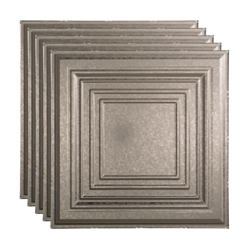 FASÄDE Traditional Style 3 Decorative Vinyl 2ft x 2ft Lay in Ceiling Panel in Galvanized Steel (5 Pack) - 5 Pack - Galvanized Steel