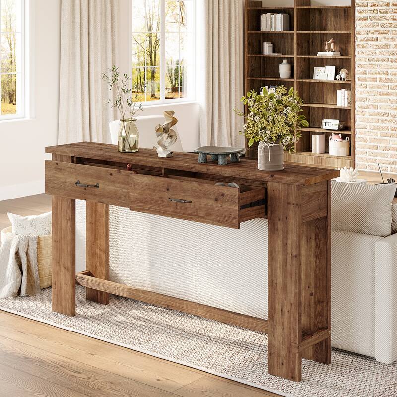 63" Solid Wood Console Table, Entryway Table with Storage