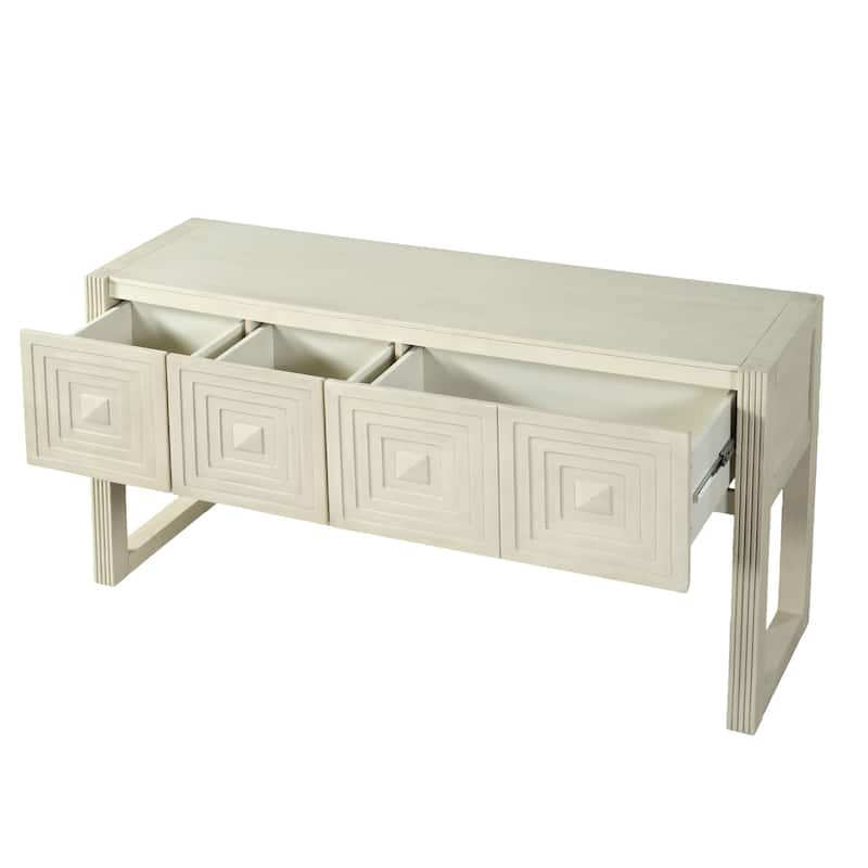 Christopher Knight Home - Modern Geometric Carved Console Table with Soft-Close Drawers & Fluted Legs for Living Room, Hallway