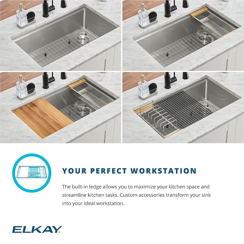 Elkay Crosstown Workstation Stainless Steel, 25-1/2" x 18-1/2" x 9" Single Bowl Undermount Sink Kit