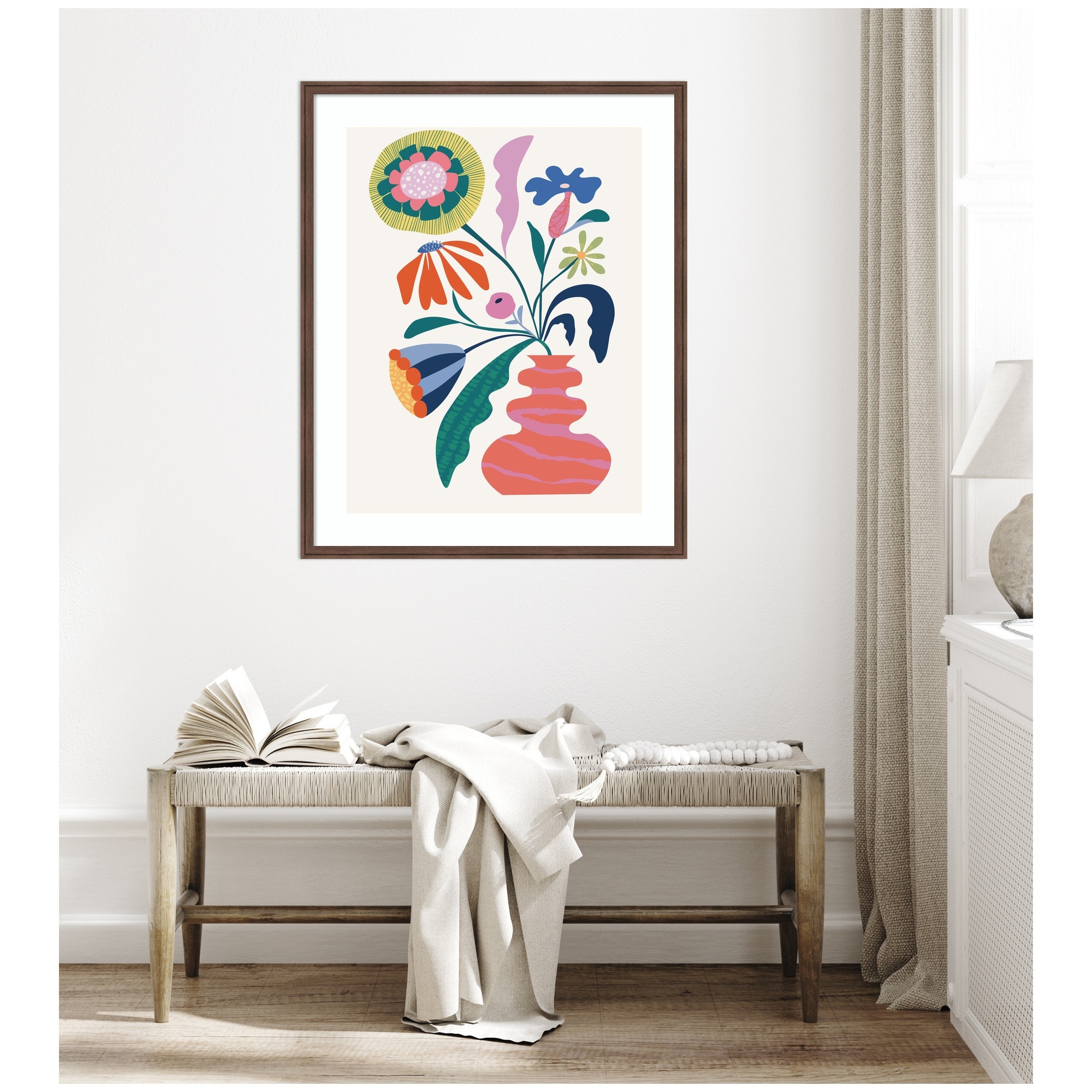 Kate and Laurel Framed Art Retro Whimsical Floral vase by Rachel
