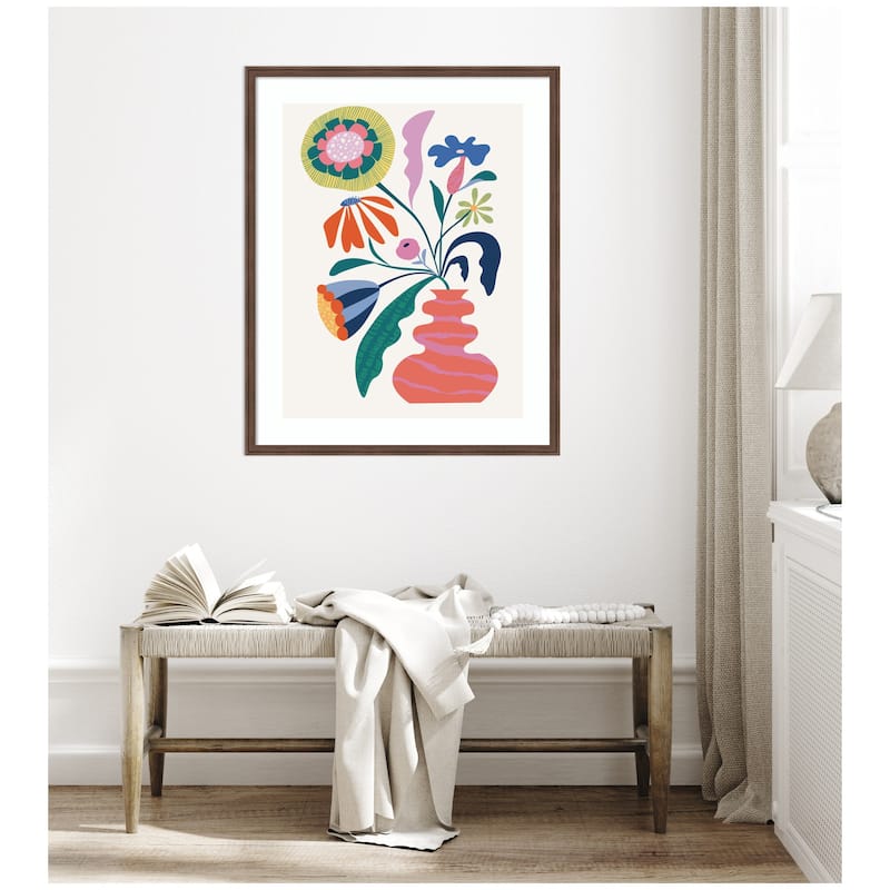 Kate and Laurel Framed Art Retro Whimsical Floral vase by Rachel Lee