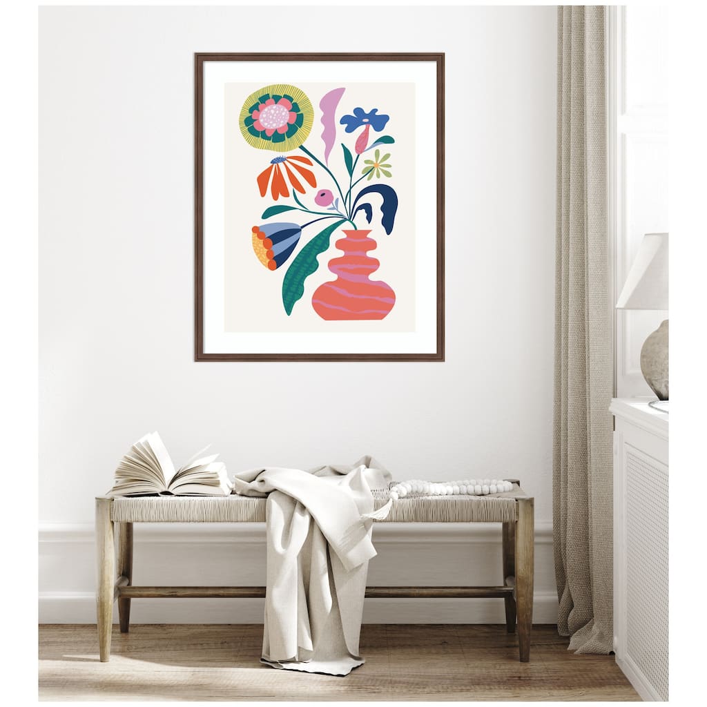 Kate and Laurel Framed Art Retro Whimsical Floral vase by Rachel Lee