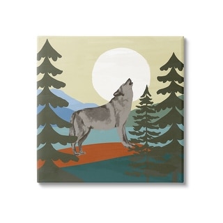 Stupell Grey Wolf Howling Moon Woodlands Trees Canvas Wall Art - Bed ...
