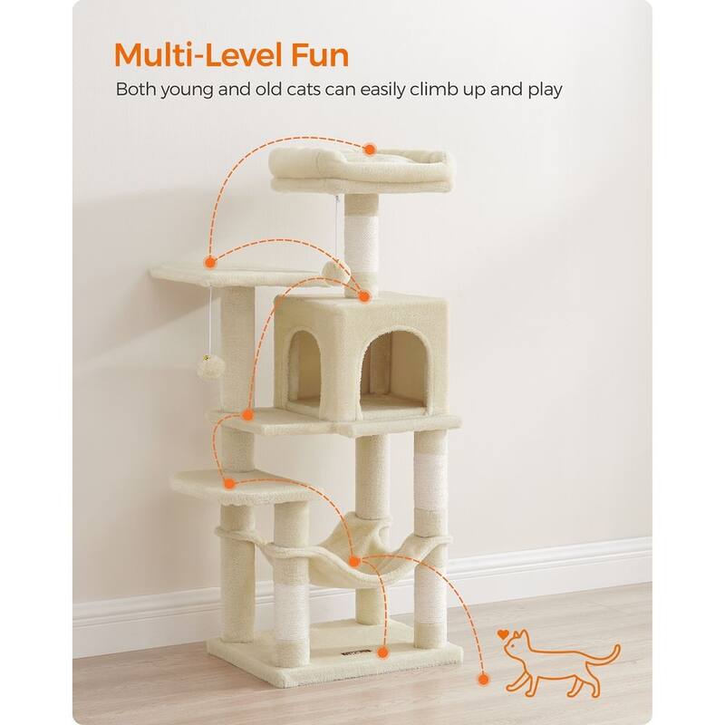 Plush Multi-Level Cat Tree with Sisal-Covered Scratching Posts and Cozy Hideouts for Indoor Cats