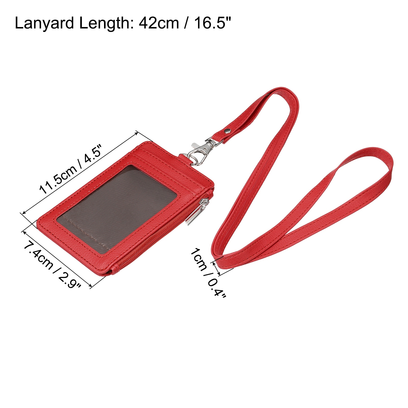 ID Badge Holder with PU Lanyard, 5 Card Slots Zipper Portable