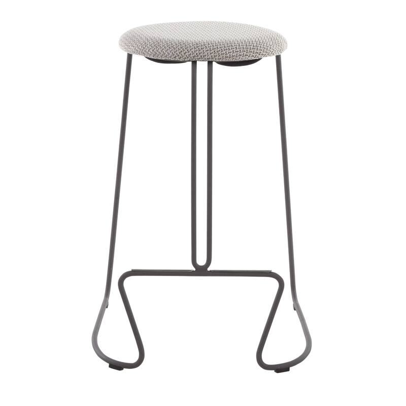 Finn Contemporary Counter Stool in Black Steel and Grey Faux Leather - Set of 2 - 19.5"Lx18"Wx25.75"H