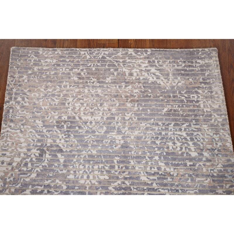 All-Over Striped Abstract Modern Accent Rug Hand-Knotted Wool Carpet - 2'8" x 5'0"
