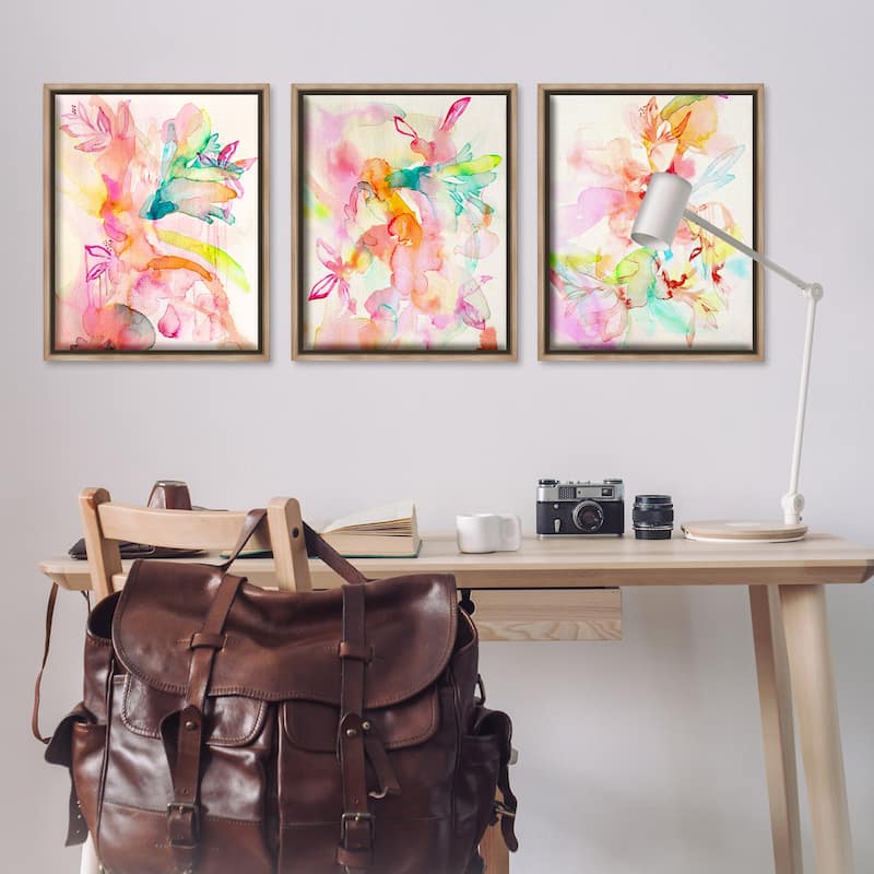 Stupell Abstract Florals & Paint Drip Framed Floater Canvas Wall Art Design By Gemma Bardot (Set of 3)
