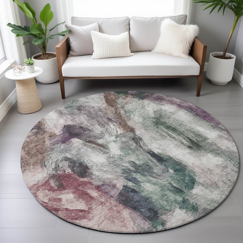 Machine Washable Indoor/Outdoor Modern Brushstrokes Chantille Rug