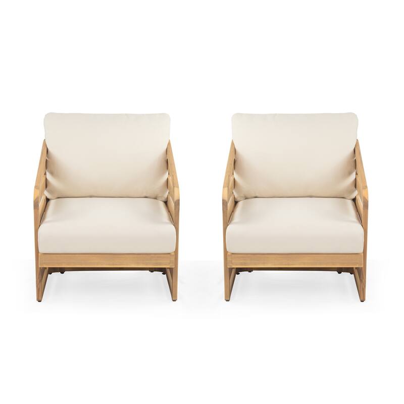 Christopher Knight Home - Royal Acacia Wood Outdoor Chat Set with Water-Repellent Cushions and Slatted Coffee Table