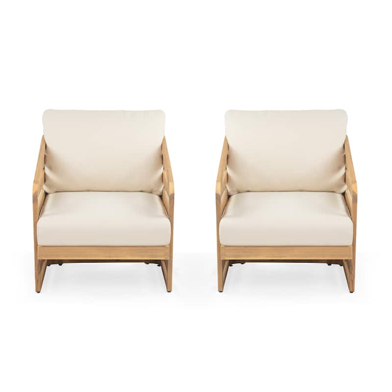 Lenrn Wood Textilene Club Chair with Acacia Frame and Water-Resistant Cushions by Christopher Knight Home