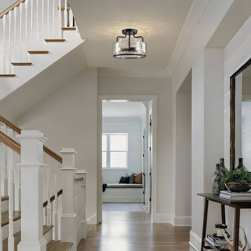 Starsky 3-Light Farmhouse Clear Glass Drum Flush Mount - Black