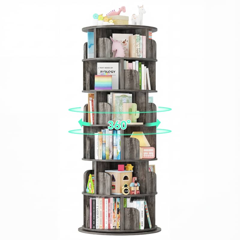 4/5/6 Tiers Round Rotating Bookcase, Revolving Floor Standing Bookshelf Corner Organizer Display