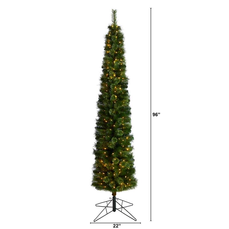 8' Green Pencil Christmas Tree with 200 Clear (Multifunction) LED - 96