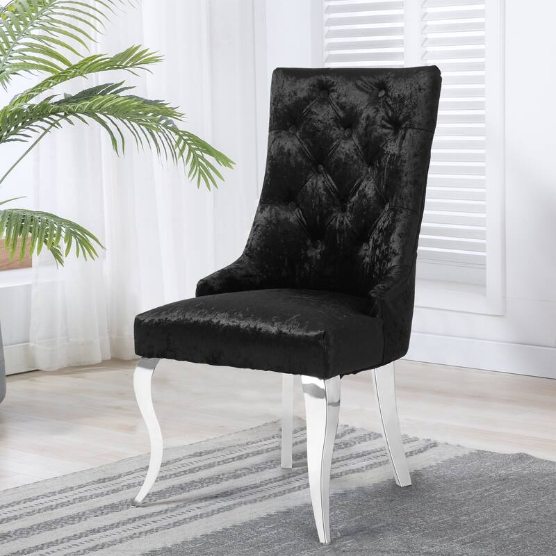 Ice Velvet Button Tufted Dining Chair High Wingback