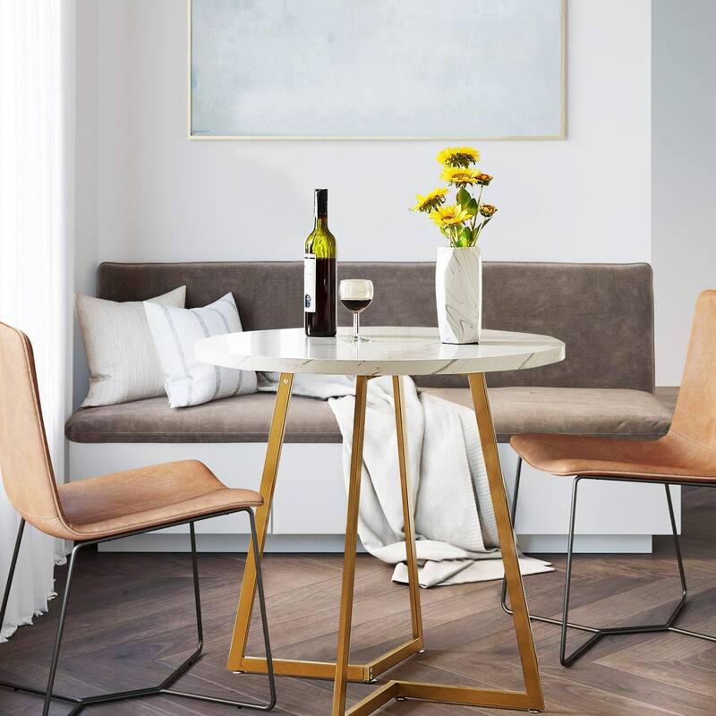 VECELO Round Dining Table, Metal Frame Dining Chairs, Modern Dining Table and Chairs Set for 2-4 People, 3 Options