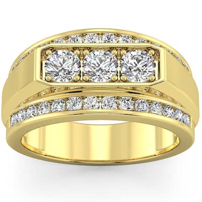 Men's 2 CT. T.W. Lab Grown Diamond Border Three Stone Ring in Gold