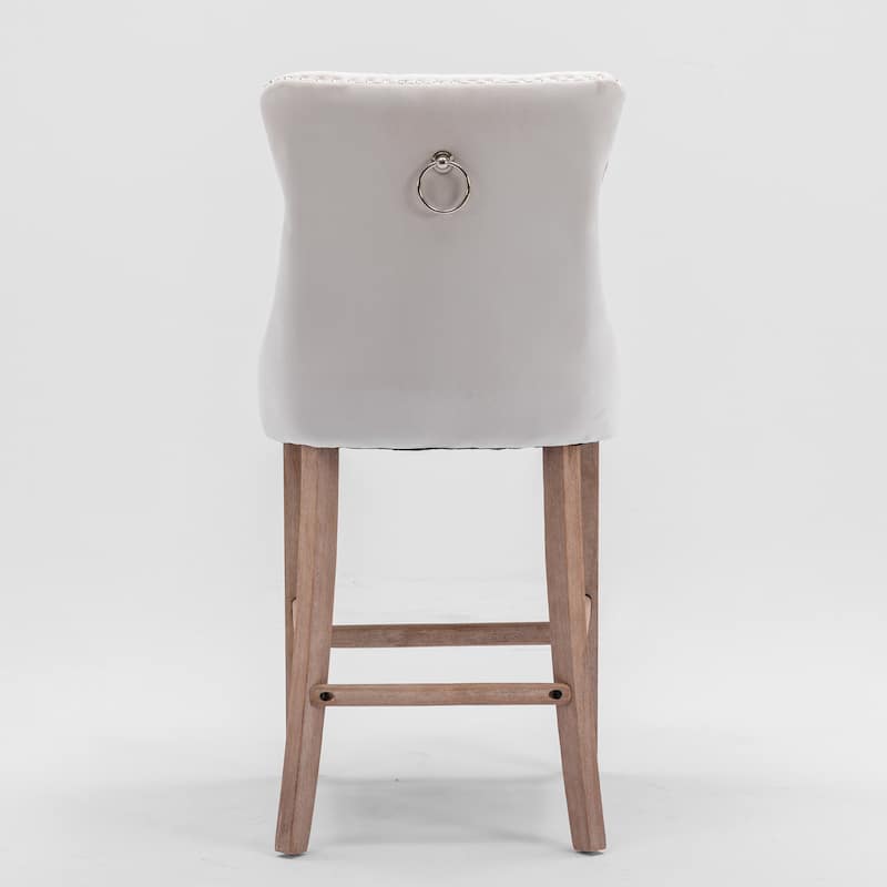 Set of 2 Contemporary Velvet Upholstered Bar Stools with Button Tufted Decoration and Wooden Legs,and Chrome Nailhead Trim