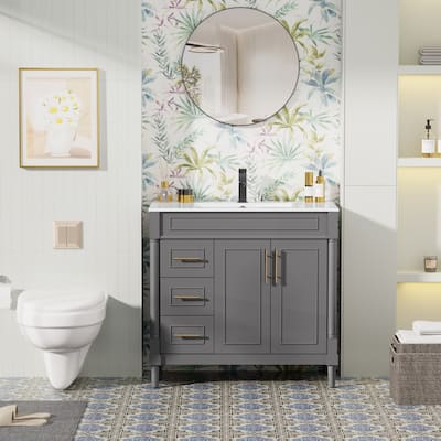 24"/30"/36" Retro Bathroom Vanity W/ Drop in Sink Combo Cabinet Set