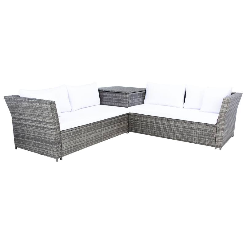 SAFAVIEH Helga Outdoor 4-Piece Conversation Patio Set with Storage - 57"W x 31"D x 26"H