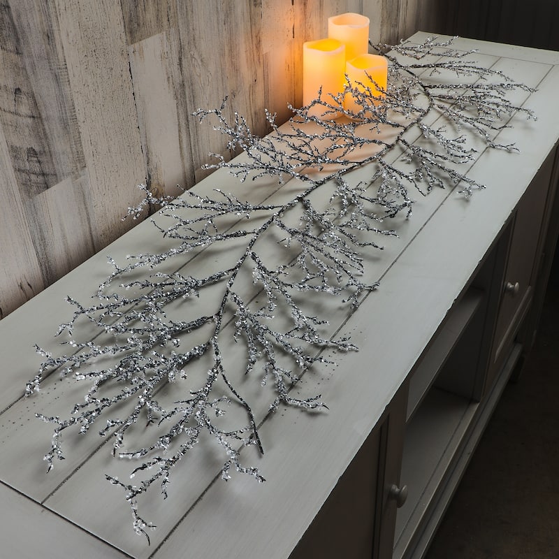 48" Plastic Sparkle Twig Garland - Brown Silver - 48-Inch