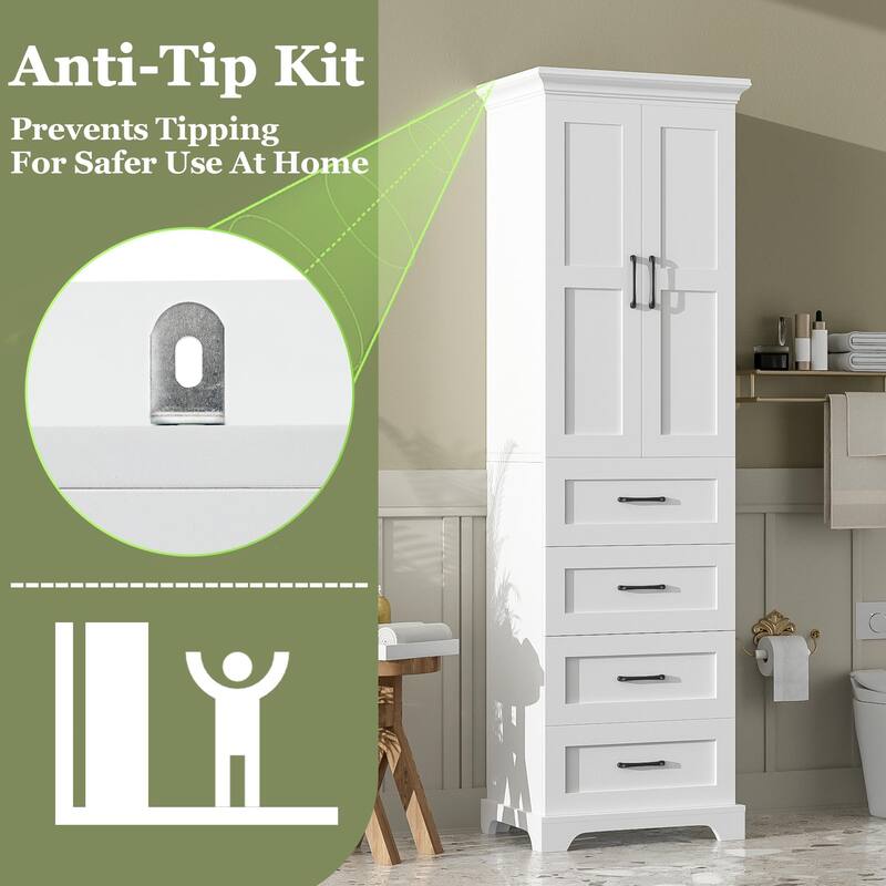 71.6" Free-Standing Bathroom Vanity with 2 Damping-Hinge Doors, 3 Drawers (Including 1 Deep Drawer), and Adjustable Shelves