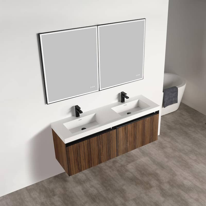 Blossom Lille Brown Walnut Floating Vanity with LED & Acrylic Sink
