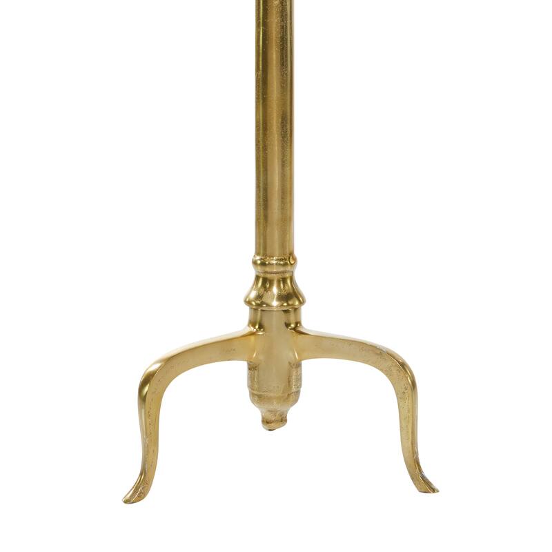 White Marble Accent Table with Gold Inlay and Scrolled Base