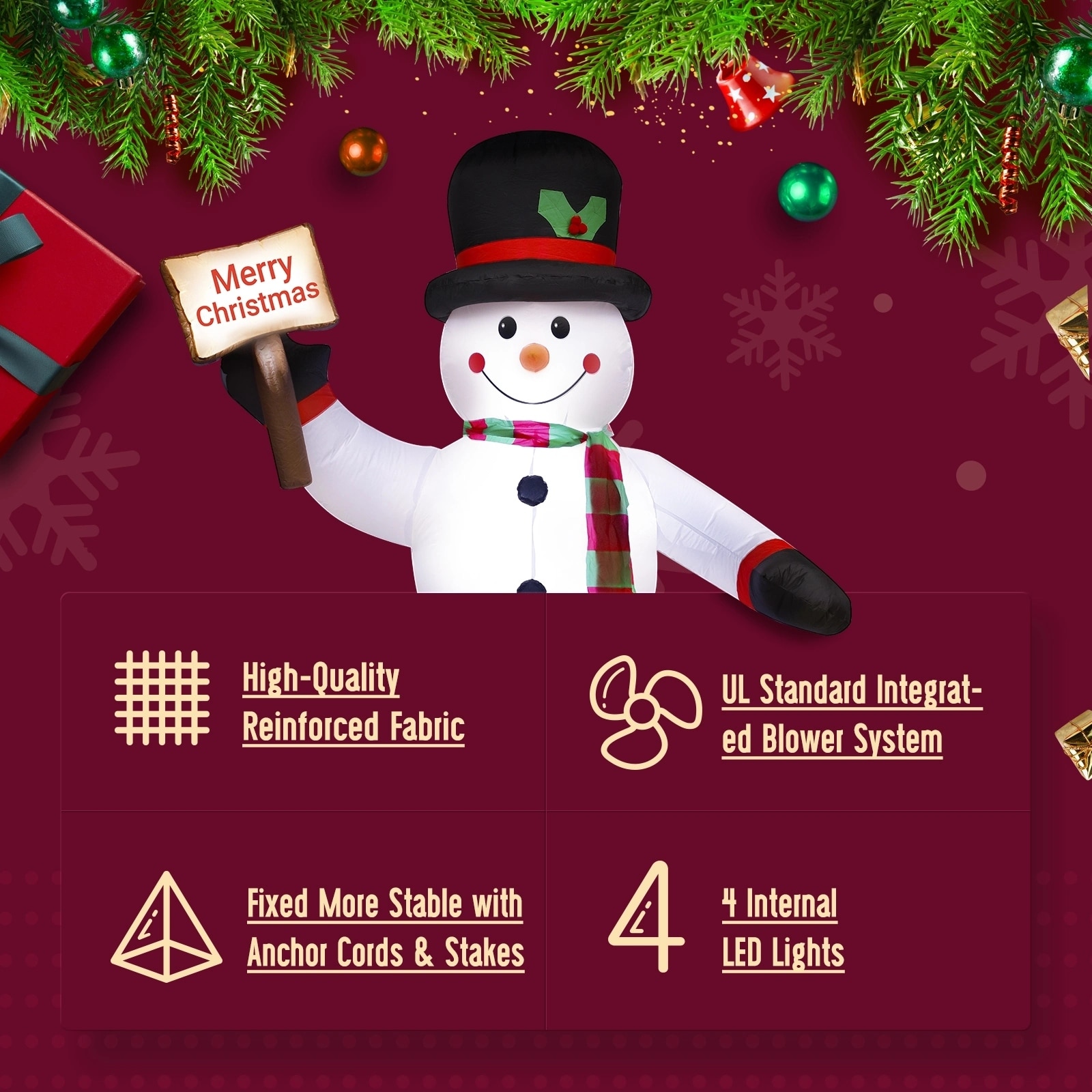 8FT Christmas Inflatable Decorations Snowman with Built-in LED