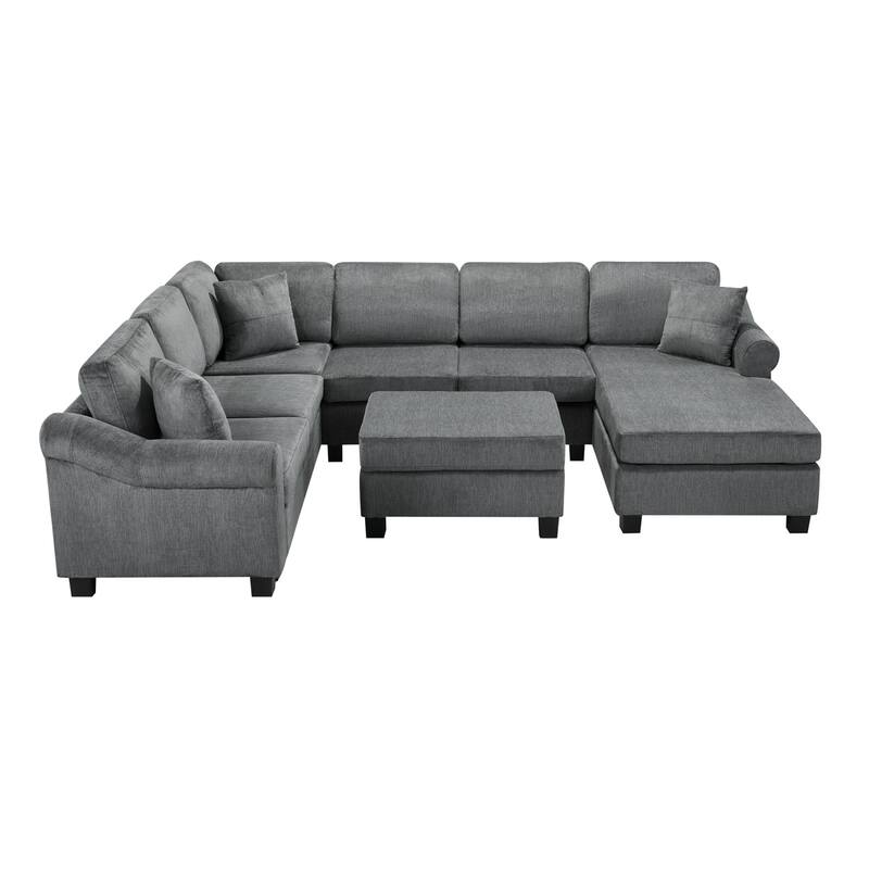 111.8" U-Shaped Chenille Upholstered Sectional Sofa with Movable Storage Ottoman