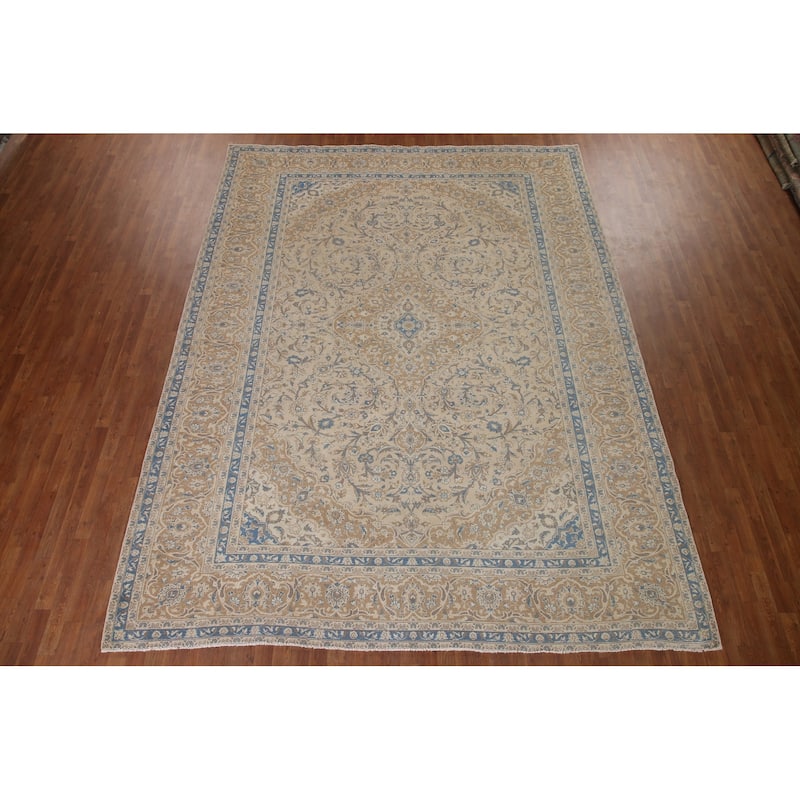 Traditional Kashan Persian Vintage Area Rug Hand-knotted Wool Carpet - 9'7" x 12'6"