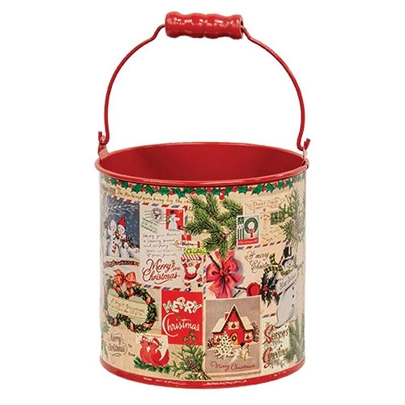 2/Set Vintage Christmas Postcard Buckets with Handles