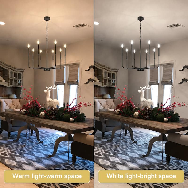 8-Light Farmhouse Traditional Candle Chandelier for Dining Room Bedroom Living Room