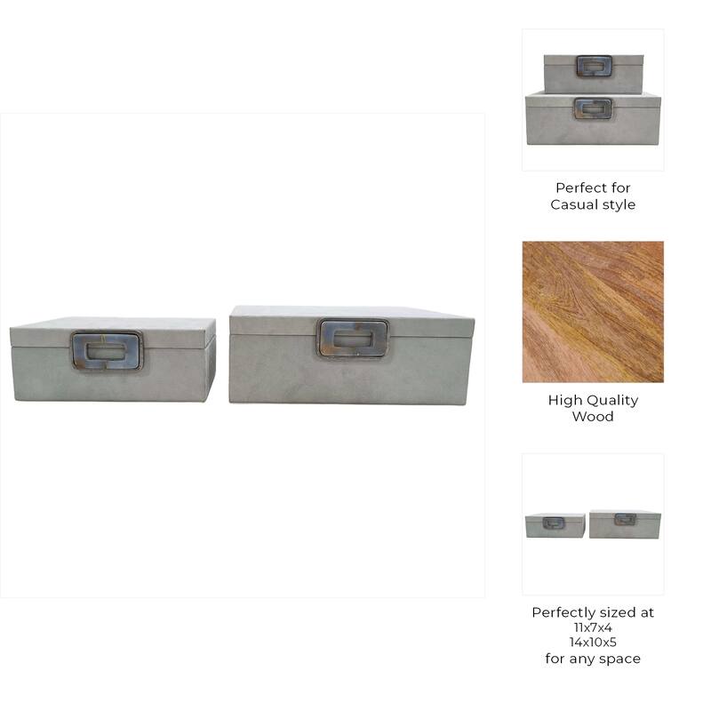 Wood Metal Storage Boxes with Accents Decor (Set of 2) - 11/14" White - 14" x 10" x 5"