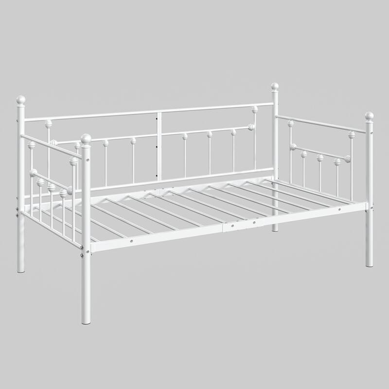 VECELO Roman Column Daybed 79" Iron Frame Space Saving Daybed Set with Rolling Trundle for Guest Teen Room Black or White