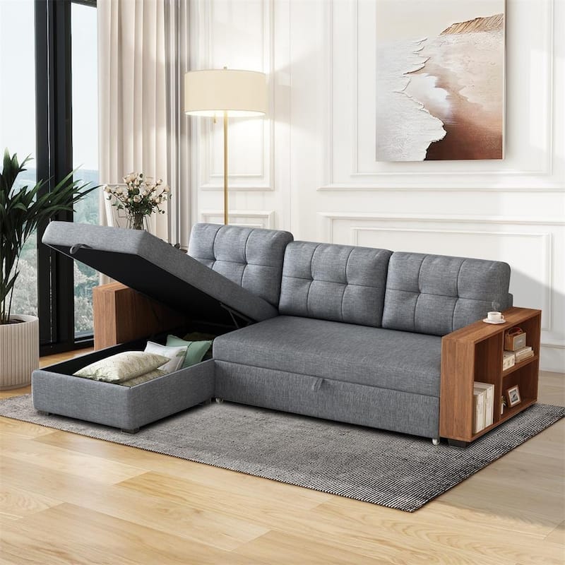 Modern style sectional sofa with storage armrests and hidden storage