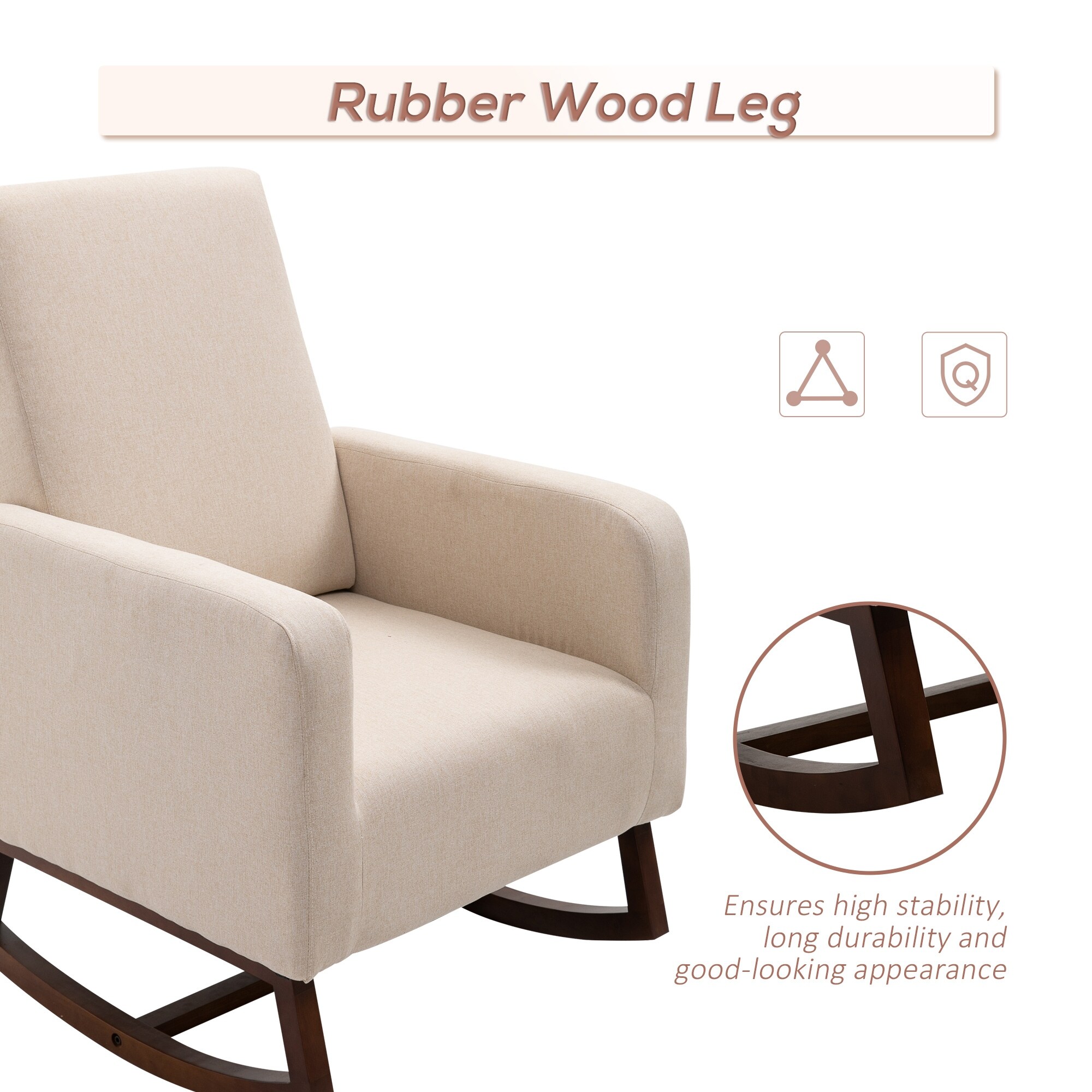 HOMCOM Fabric Rocking Chair with Curved Wood Base Padded Seat