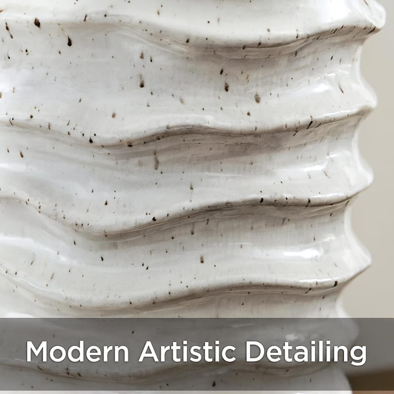 Aria Home White Creamy Ceramic Grooved Vases Modern Decor Set of 2